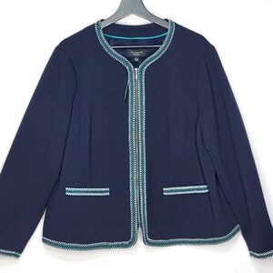 NWT!! Talbots Navy Blue w/ White Green Trim Stretch Zip Cropped Jacket Size 18WP